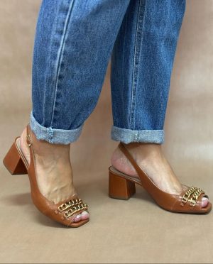 Sapato Peep Toe Em Couro